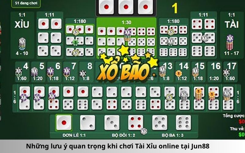 Những lưu ý quan trọng khi chơi Tài Xỉu online tại Jun88